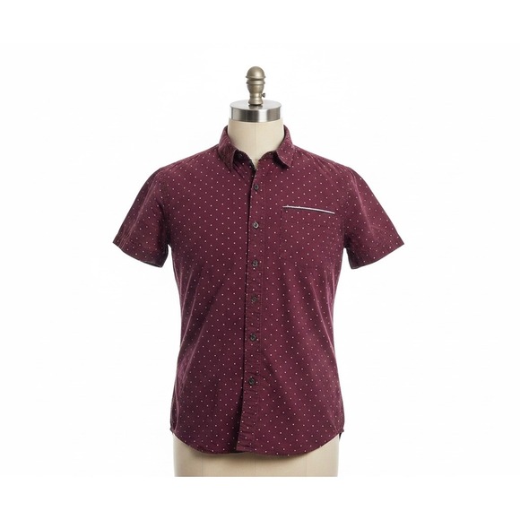 Level Ten Other - Level Ten Mens Peached Poplin Short Sleeve Button Down‎ Shirt Maroon Small
